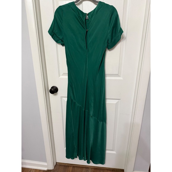 Anthropologie Emerald Green Satin Short Sleeve Maxi Dress Keyhole Back Size M - Picture 7 of 8